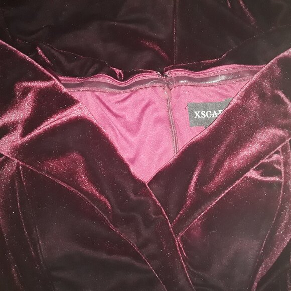 Escape SZ 12 Elegant Burgundy Wine Velvet Off the Shoulder Dress Formal Party - Picture 9 of 10
